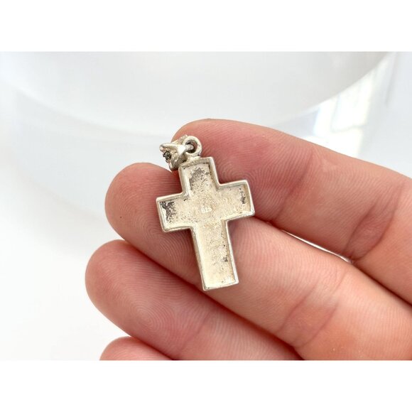 Cross Shaped Marcasite Accented Geometric Sterling Silver 925 Vintage Pendant - Picture 5 of 9